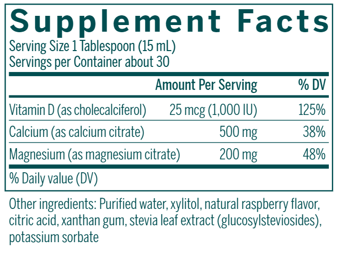 Cal Mag Raspberry Liquid supplement facts Genestra