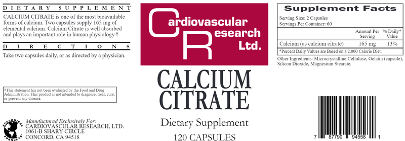 Calcium Citrate 165 mg (Ecological Formulas) Label