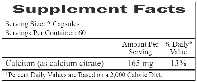 Calcium Citrate 165 mg (Ecological Formulas) Supplement Facts