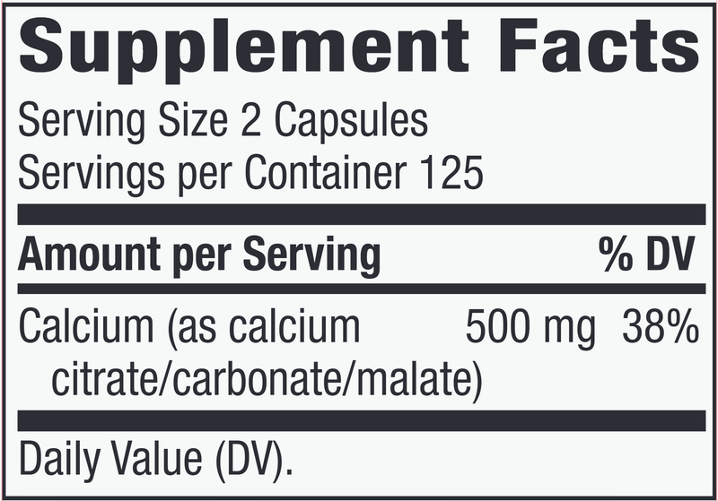 Calcium Citrate 250 capsules (Nature's Way) Supplement Facts