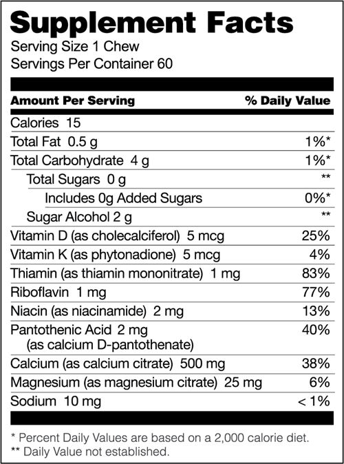 Calcium Citrate Soft Chews - Fruit Punch (Bariatric Fusion) supplement facts