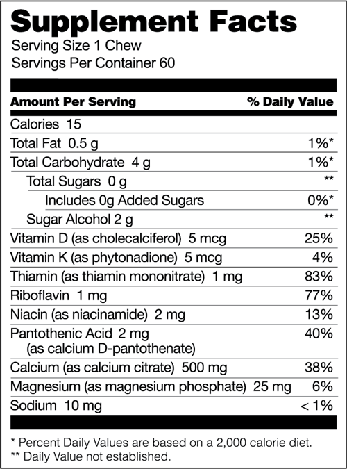Calcium Citrate Soft Chews - Vanilla Crème (Bariatric Fusion) supplement facts