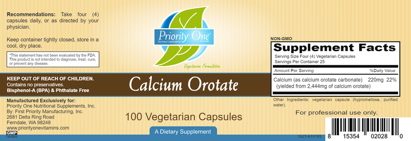 Calcium Orotate (Priority One Vitamins) label