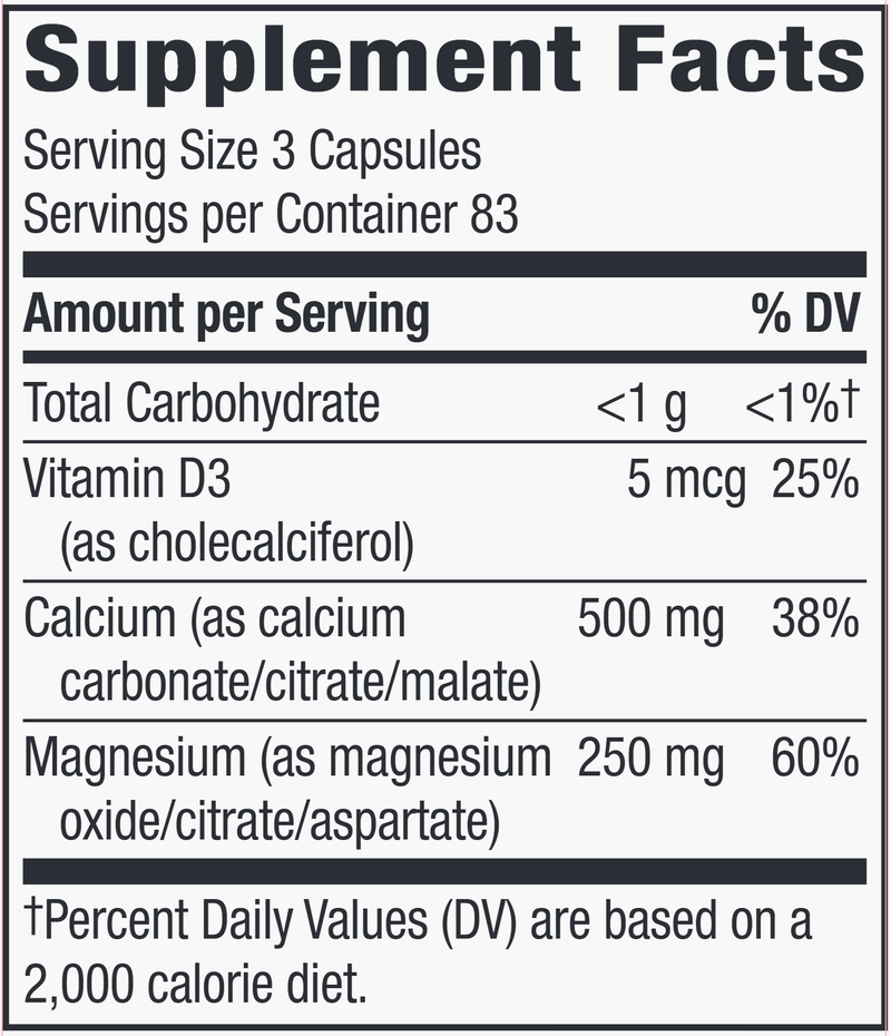 Calcium, Magnesium & Vitamin D 250 capsules (Nature's Way) Supplement Facts
