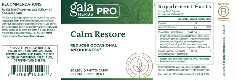 Calm Restore (Gaia Herbs Professional Solutions) label