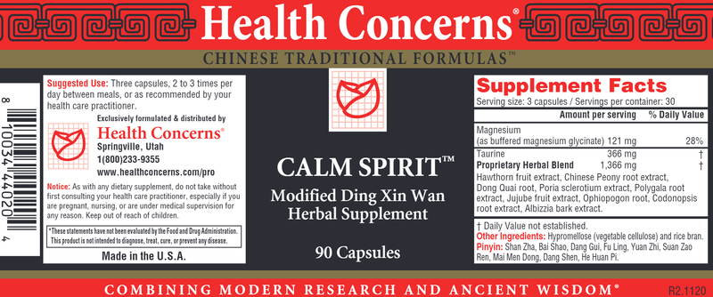 Calm Spirit (Health Concerns) 90ct Label
