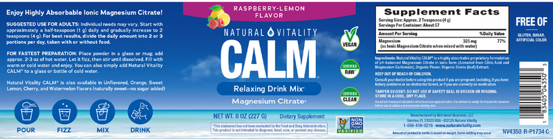 calm raspberry-lemon natural vitality label