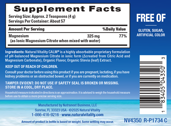 calm raspberry-lemon natural vitality supplement facts
