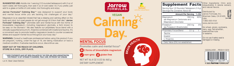 Calming Day Magnesium Jarrow Formulas label