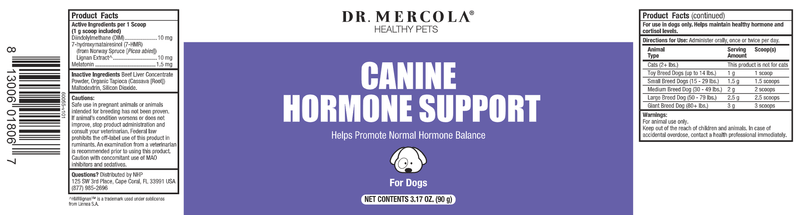 Canine Hormone Support (Dr. Mercola) Label