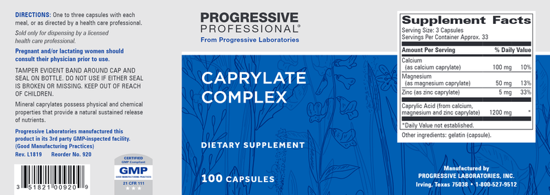 Caprylate Complex (Progressive Labs) Label