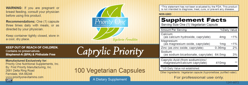 Caprylic Priority (Priority One Vitamins) label