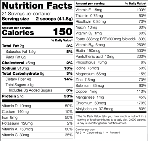 High Protein Meal Replacement - Caramel (Bariatric Fusion) supplement facts