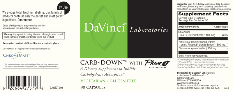 Carb Down With Phase 2 (DaVinci Labs) label