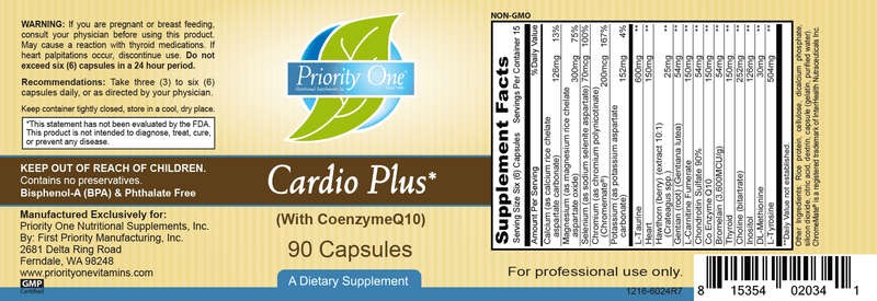 Cardio Plus CoQ10 (Priority One Vitamins) 90ct label