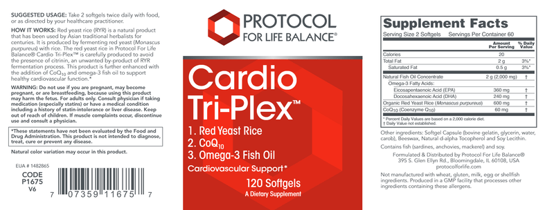Cardio Tri-Plex (Protocol for Life Balance) Label