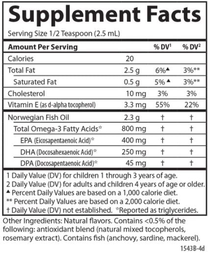 Carlson for Kids Fish Oil Lemon Supplement Facts Label