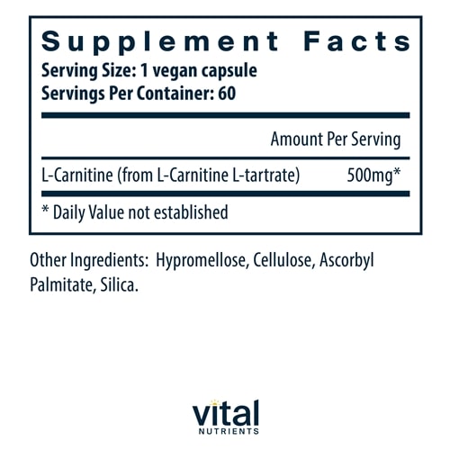 Carnitine 500 mg Supplement Facts Label