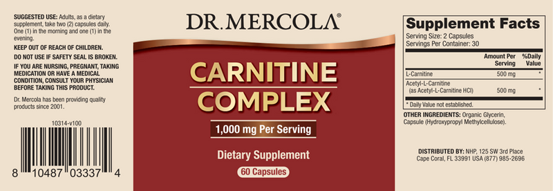 Carnitine Complex (Dr. Mercola) label