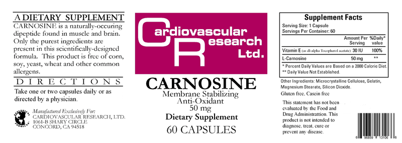 Carnosine 50 mg (Ecological Formulas) Label