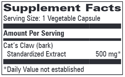 Cat's Claw 500 mg (Progressive Labs) Supplement Facts