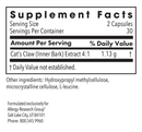 cat's claw allergy research group supplement facts