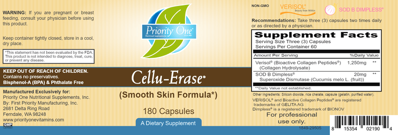 Cellu-Erase (Priority One Vitamins) label