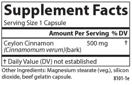 Ceylon Cinnamon Supplement Facts Label