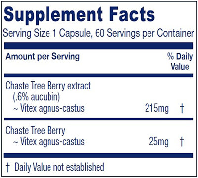 BACKORDER ONLY - Chaste Tree Berry Supplement Facts Label
