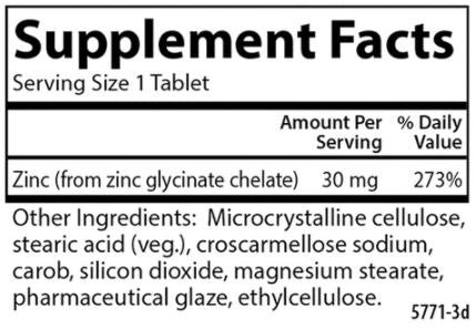 Chelated Zinc Supplement Facts Label