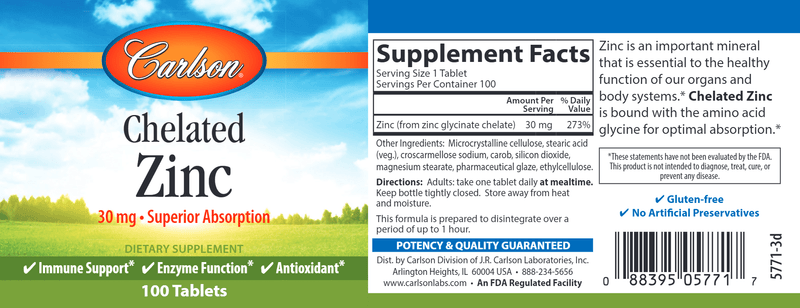 chelated zinc carlson labs label