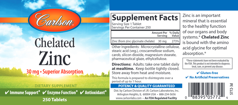 chelated zinc carlson labs label