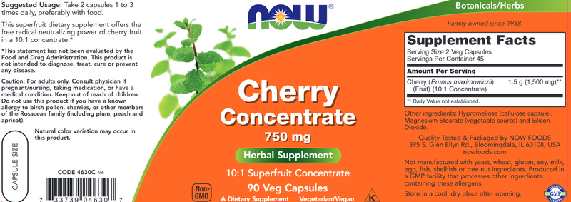 Cherry Concentrate 750 mg (NOW) Label