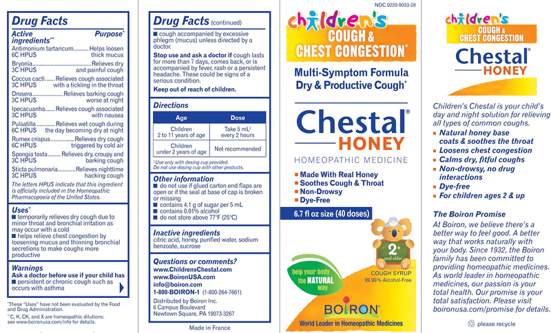 Chestal Children Cough Honey (Boiron) label