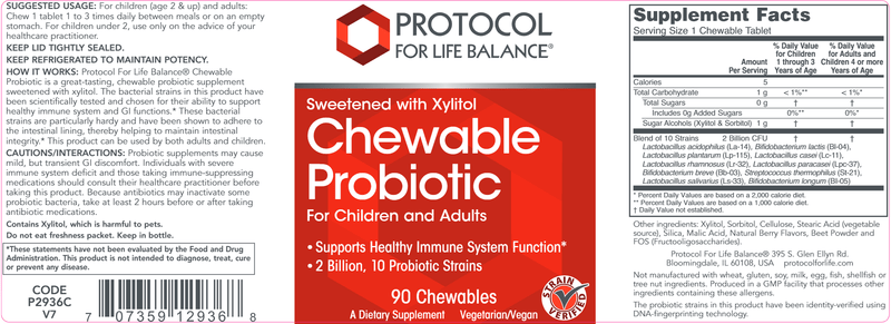 Chewable Probiotic-4 (Protocol for Life Balance) Label
