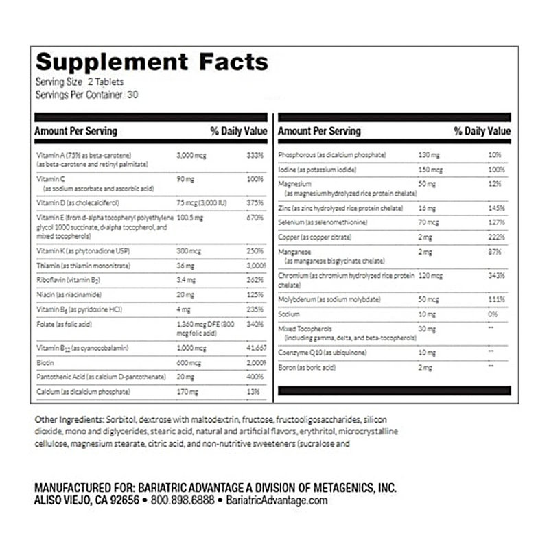 chewable advanced multi ea bariatric advantage supplement facts