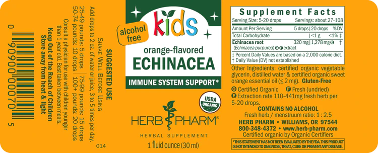 Children's Echinacea Alcohol-Free label | Herb Pharm