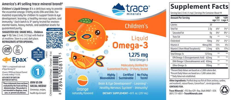 Children's Liquid Omega-3 Trace Minerals Research label
