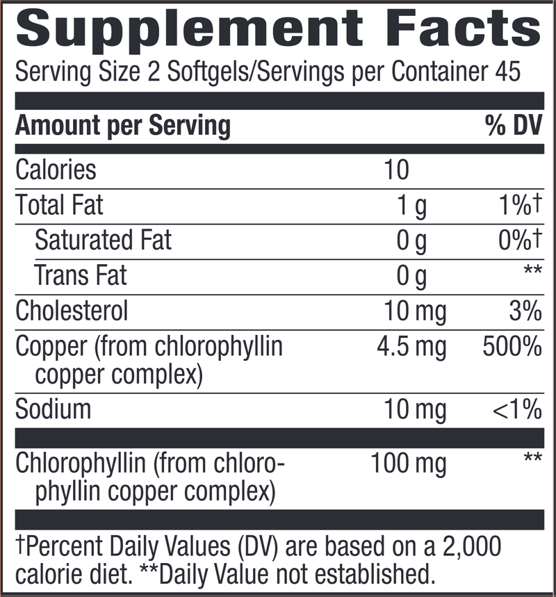 Chlorofresh Chlorophyll Concentrate 90 Softgels (Nature's Way) Supplement Facts