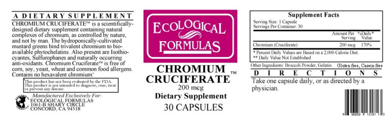 Chromium Cruciferate 200 mcg (Ecological Formulas) Label