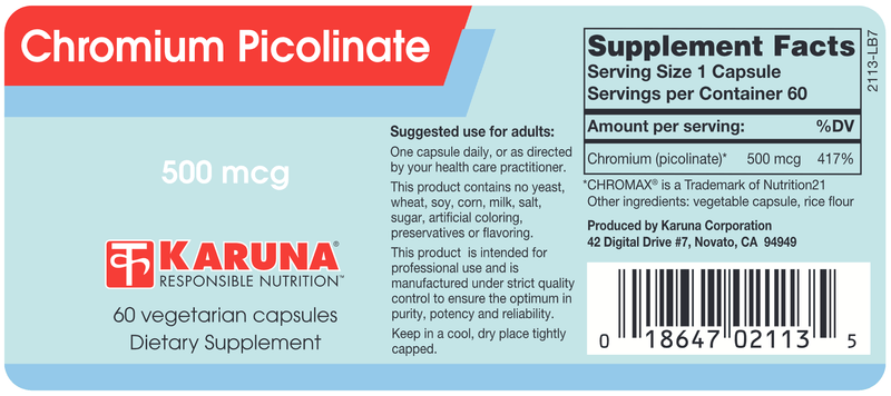 Chromium Picolinate (Karuna Responsible Nutrition) label