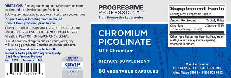 Chromium Picolinate (Progressive Labs) Label