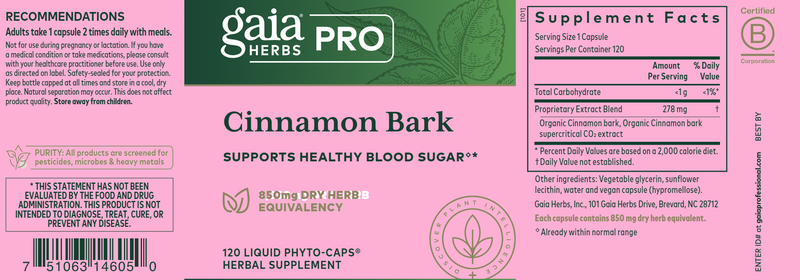 Cinnamon Bark (Gaia Herbs Professional Solutions) label
