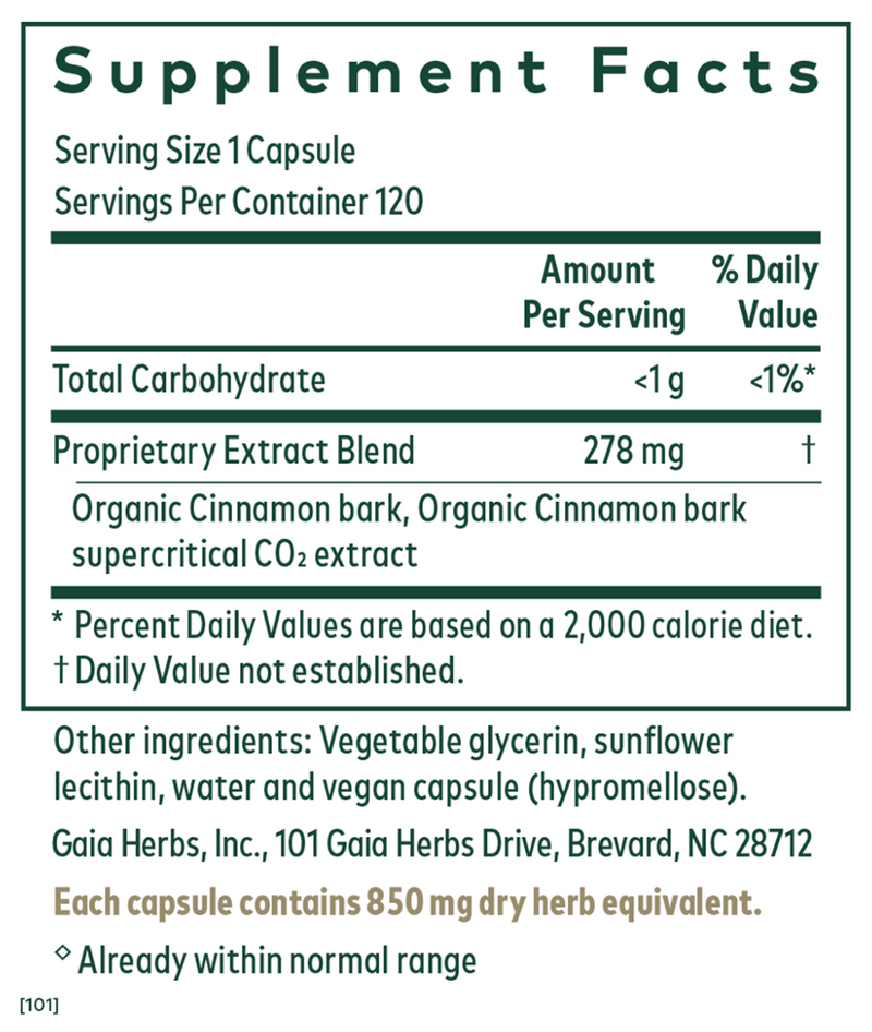 Cinnamon Bark (Gaia Herbs Professional Solutions) supplement fact