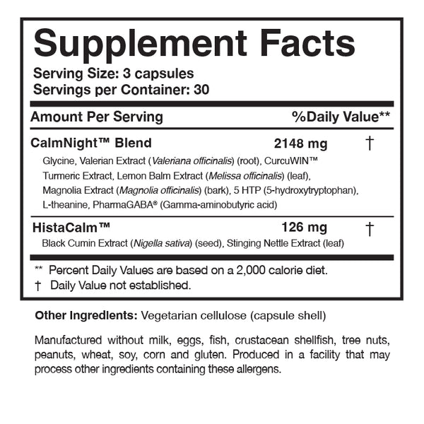 Circadian PM Supplement Facts Label