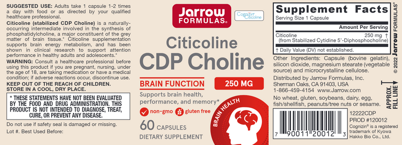 Citicoline Jarrow Formulas label