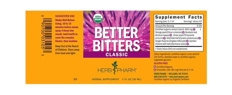 Classic - Better Bitters label | Herb Pharm