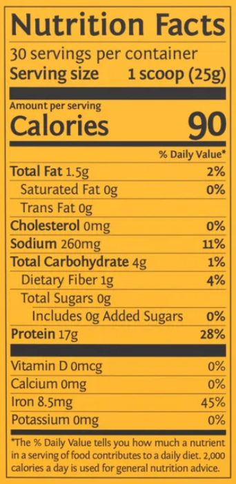 classic plus vanilla sunwarrior nutrition facts