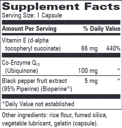 CoQ10 100 mg Plus E (Progressive Labs) Supplement Facts