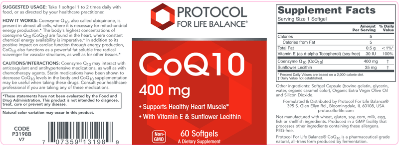 CoQ10 400 mg (Protocol for Life Balance) Label